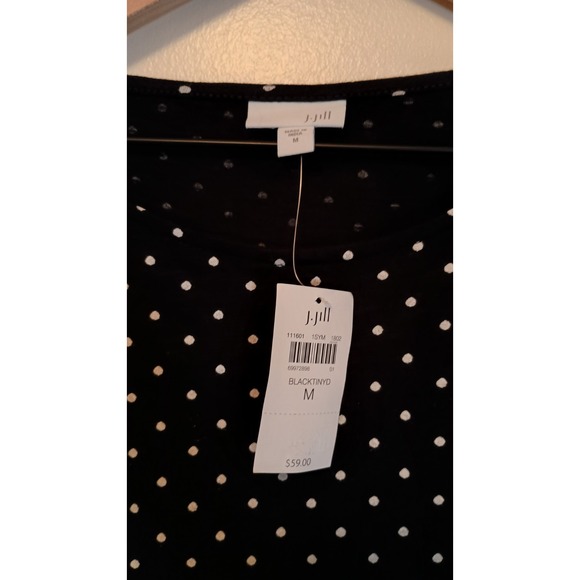 J.Jill Black Polka Dot Swing Top Medium 3/4 Sleeve A-Line Cotton Modal NWT Chic - Picture 4 of 9